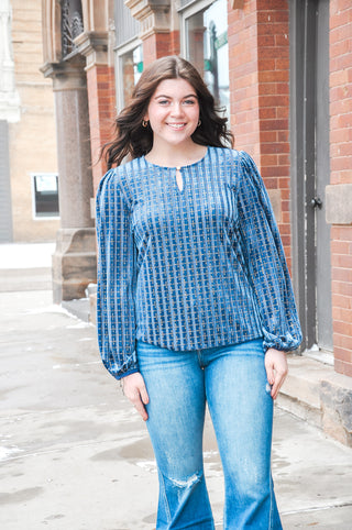 Rhinestone Striped Velvet Blouse