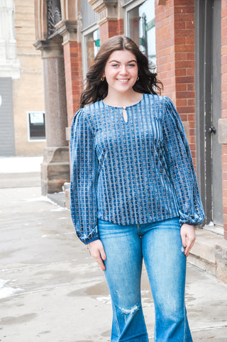 Rhinestone Striped Velvet Blouse