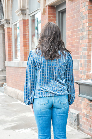 Rhinestone Striped Velvet Blouse