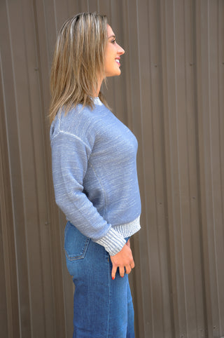 Rib Detailed Acid Washed LS Sweater