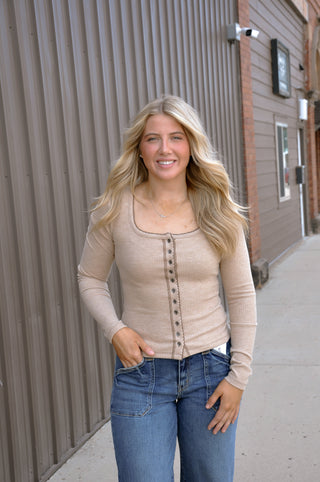 Ribbed Button Front L/S Cardigan