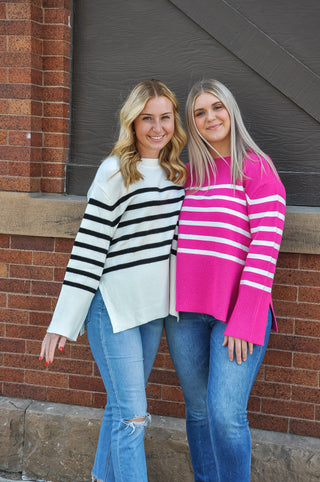 Ribbed Hem Stripe Sweater