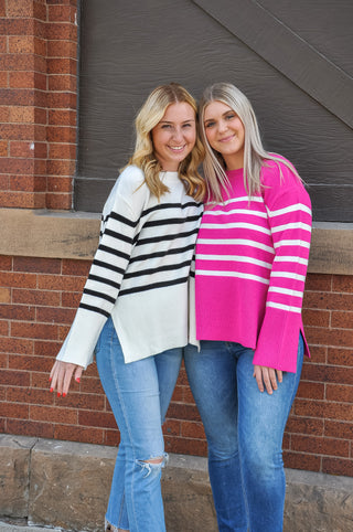 Ribbed Hem Stripe Sweater