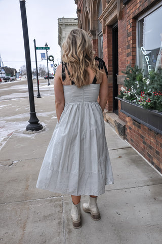 Ribbon Tied Sleeveless Striped Midi Dress