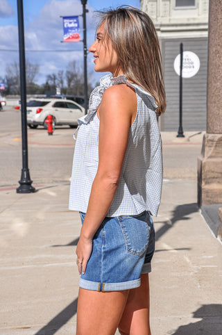 Rina Ruffled Checkered Blouse