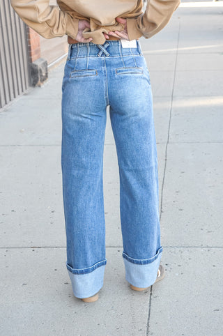 Risen HR Wide Leg Cuffed Hem Jeans