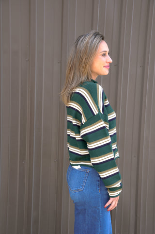 Roll Hem Buttons Detail Striped Cardigan