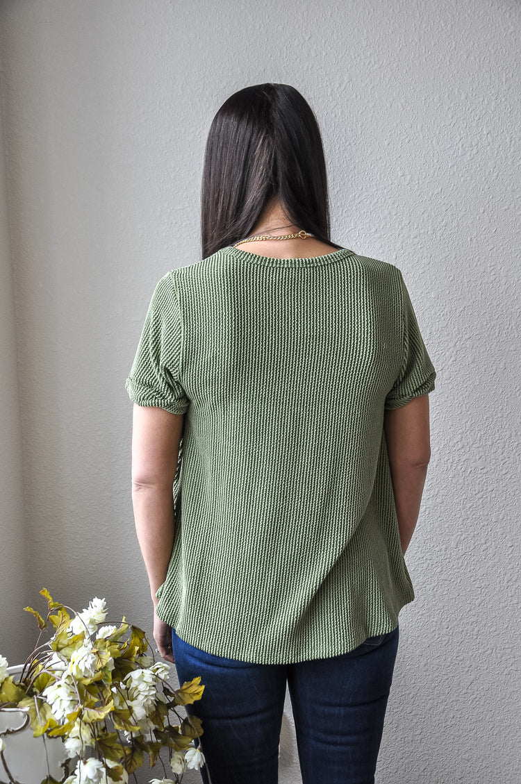 Rolled Sleeve V-Neck SS Top