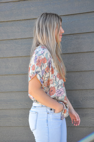 Romantic Floral Tasseled Dolman Top