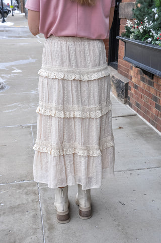 Tufted Dot Lace Tiered Maxi Skirt