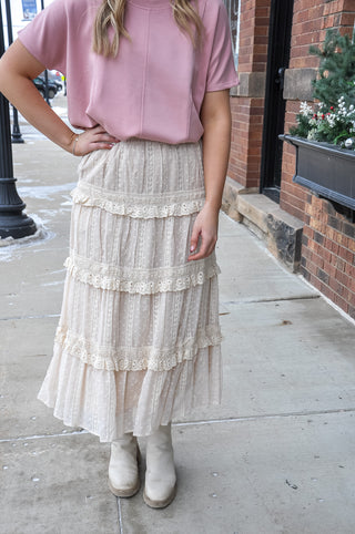 Tufted Dot Lace Tiered Maxi Skirt