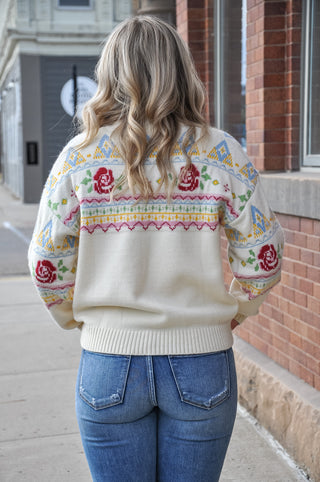 Rose Fair Isle Half Zip Sweater