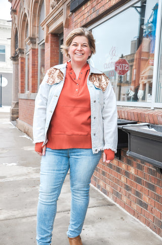 Rose Gold Sequin Shoulder Denim Jacket