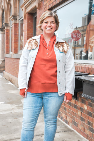 Rose Gold Sequin Shoulder Denim Jacket