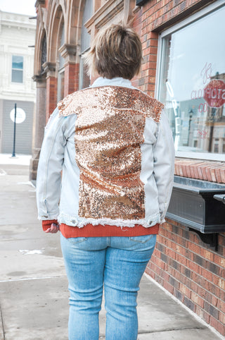 Rose Gold Sequin Shoulder Denim Jacket