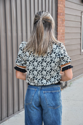 Rose Knit Top Contrast Banded Sleeve, view 3