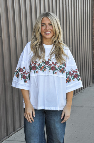 Rosewood Embroidered Knit Top