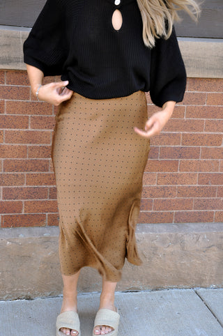 Polka Dot Satin Midi Skirt