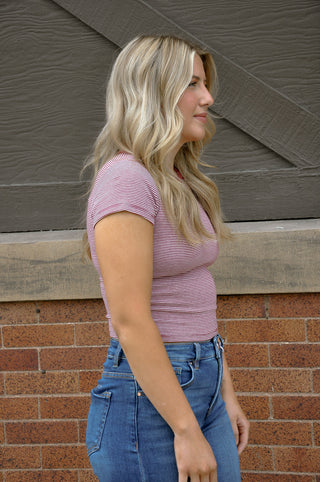 Round Neck Short Sleeve Stripe Top