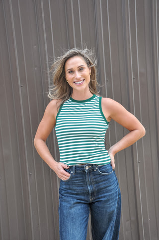 Round Neck Sleeveless Stripe Tank Top