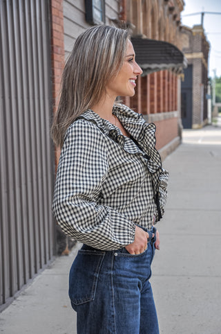 Ruffle Collar V-Neck LS Blouse