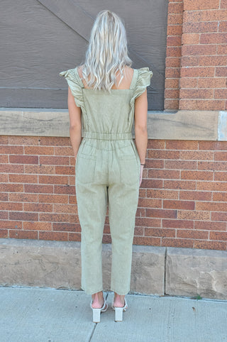 Ruffle Sleeve Jumpsuit w/Zipper