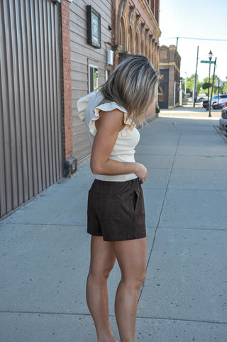 Ruffle Sleeve Rib Knit Top