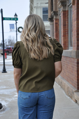 Ruffle V-Neck Puff Sleeve Top