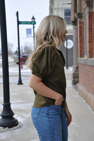 Ruffle V-Neck Puff Sleeve Top