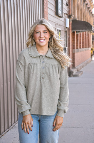 Ruffle Yoke Thermal Henley