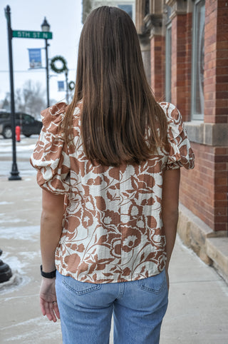 Ruffled Button Down Printed Top