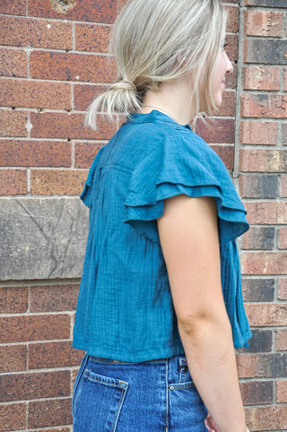 Ruffled Front Tie Top