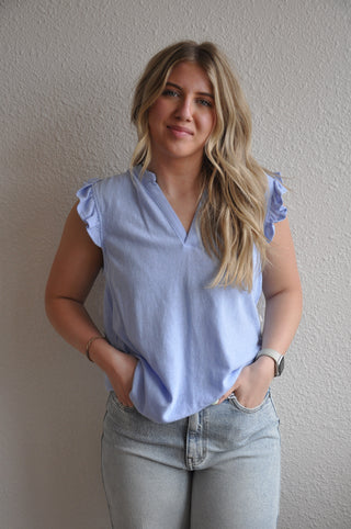 Ruffled Hem Collared Top