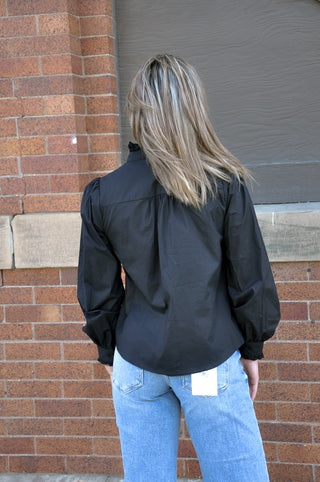 Ruffled Lace Trim Button Down Top