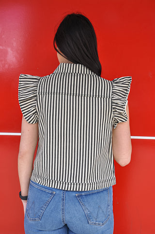 Ruffled Sleeve Stripe Casual Vest