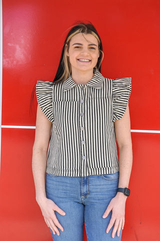 Ruffled Sleeve Stripe Casual Vest