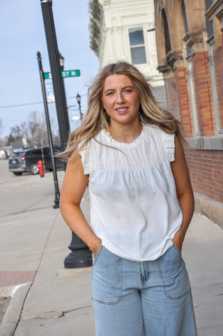 Ruffled Smocked and Pleated Top