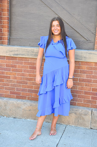 Ruffled And Royal Midi Dress