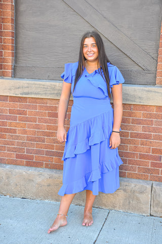 Ruffled And Royal Midi Dress