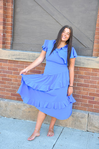 Ruffled And Royal Midi Dress