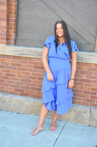 Ruffled And Royal Midi Dress