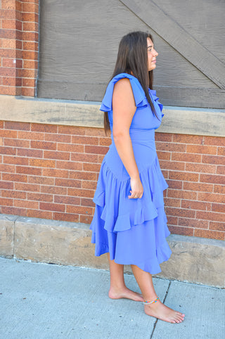 Ruffled And Royal Midi Dress