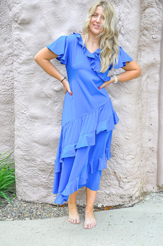 Ruffled And Royal Midi Dress