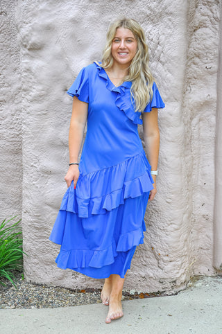 Ruffled And Royal Midi Dress