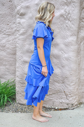 Ruffled And Royal Midi Dress