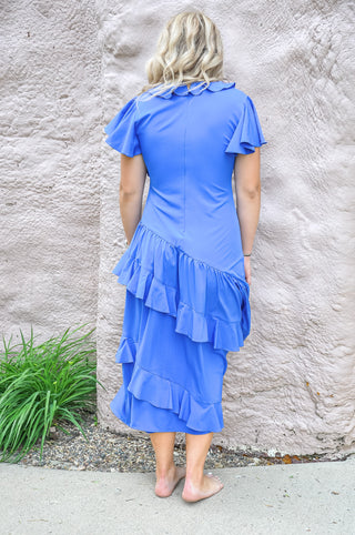 Ruffled And Royal Midi Dress