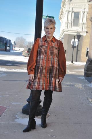 Rust Plaid Fall Mini Dress