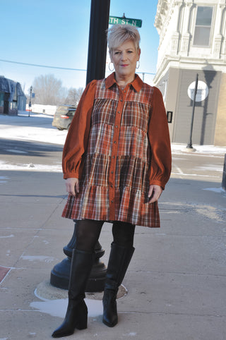 Rust Plaid Fall Mini Dress