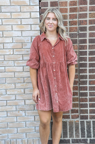 Rust Min Wash Corduroy Dress