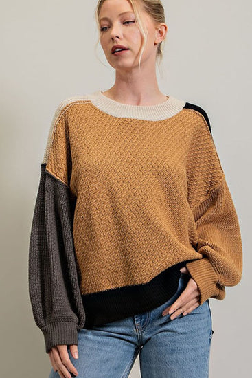 Camel Sleeve Blocked Sweater | JQ Clothing Co.